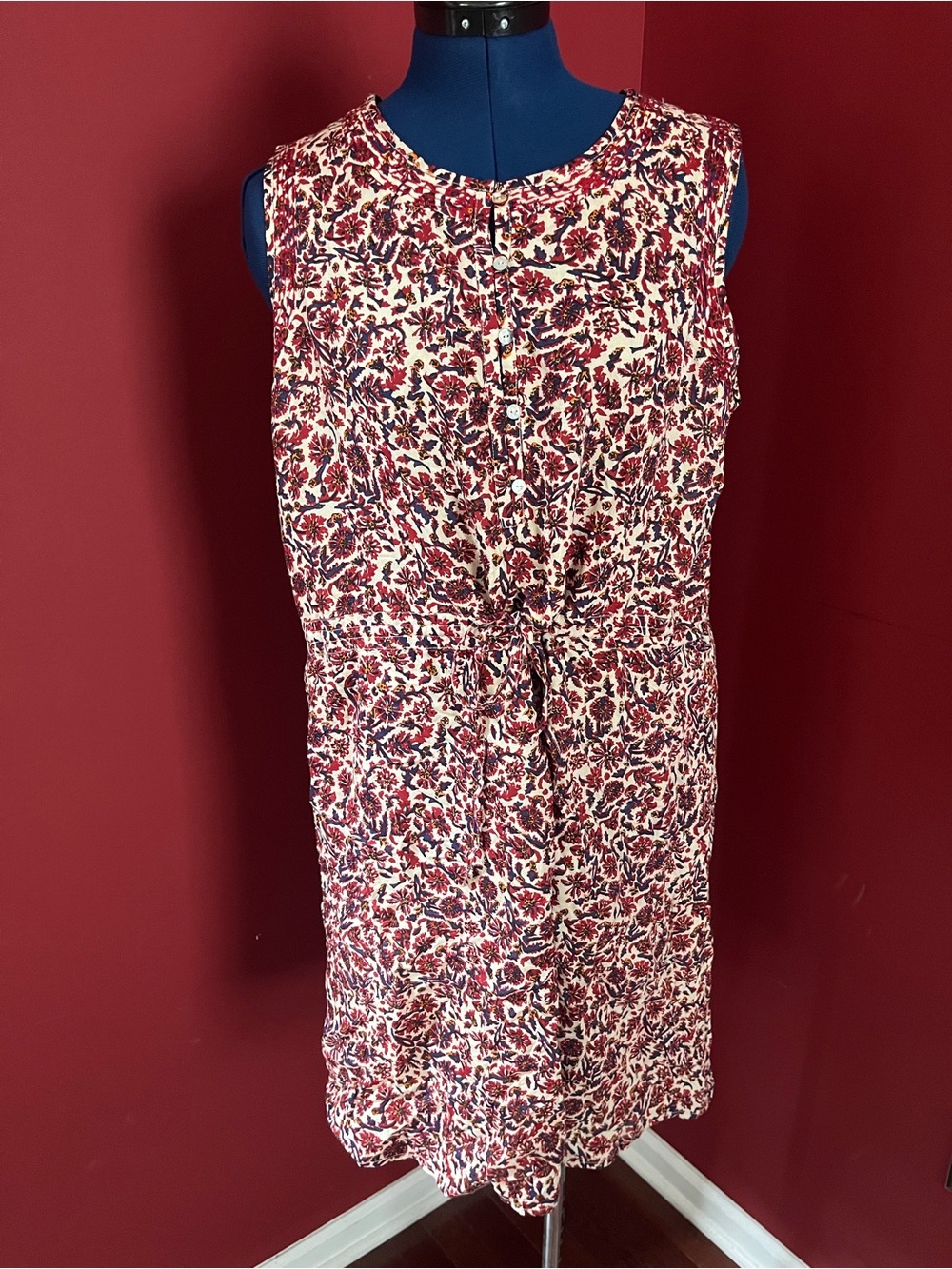 Lucky Brand 100% Rayon Floral Front Drawstring Dress